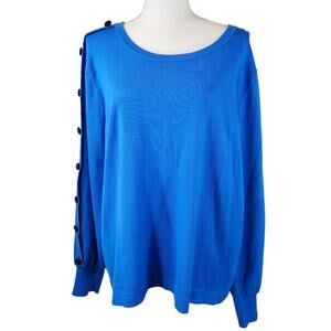 New Karl Lagerfeld Paris Sweater Top Blouse XL Blue  NWT Crewneck Rayon Nylon